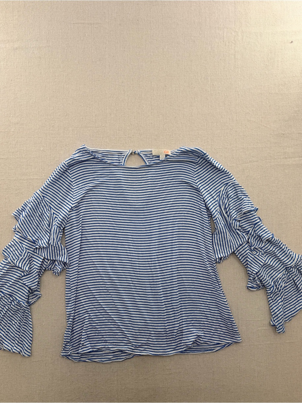 GB Striped Blue Ruffle Sleeve Women's Top